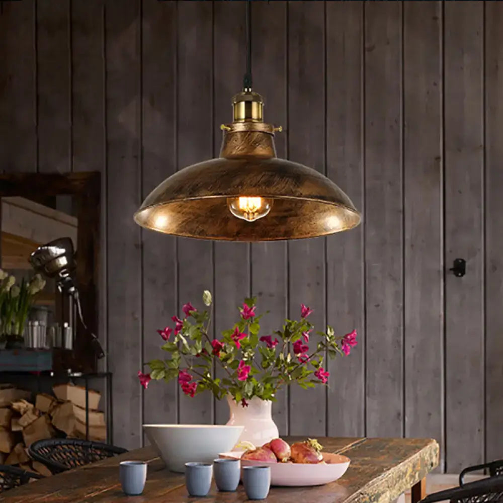 Vintage brass decorbites wrought iron dome pendant light with aged patina 12 inch 110v-120v compatible for led incandescent
