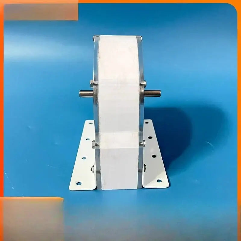 White cylindrical roller with metallic silver end caps and mounting brackets for decorbites hydroelectric generator diy adapter
