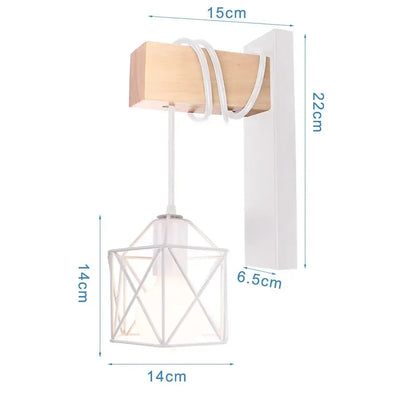 Industrial white and brass wall sconce with white metal cage shade and wood accent for bedroom geometric lighting decorbites industrial led wall