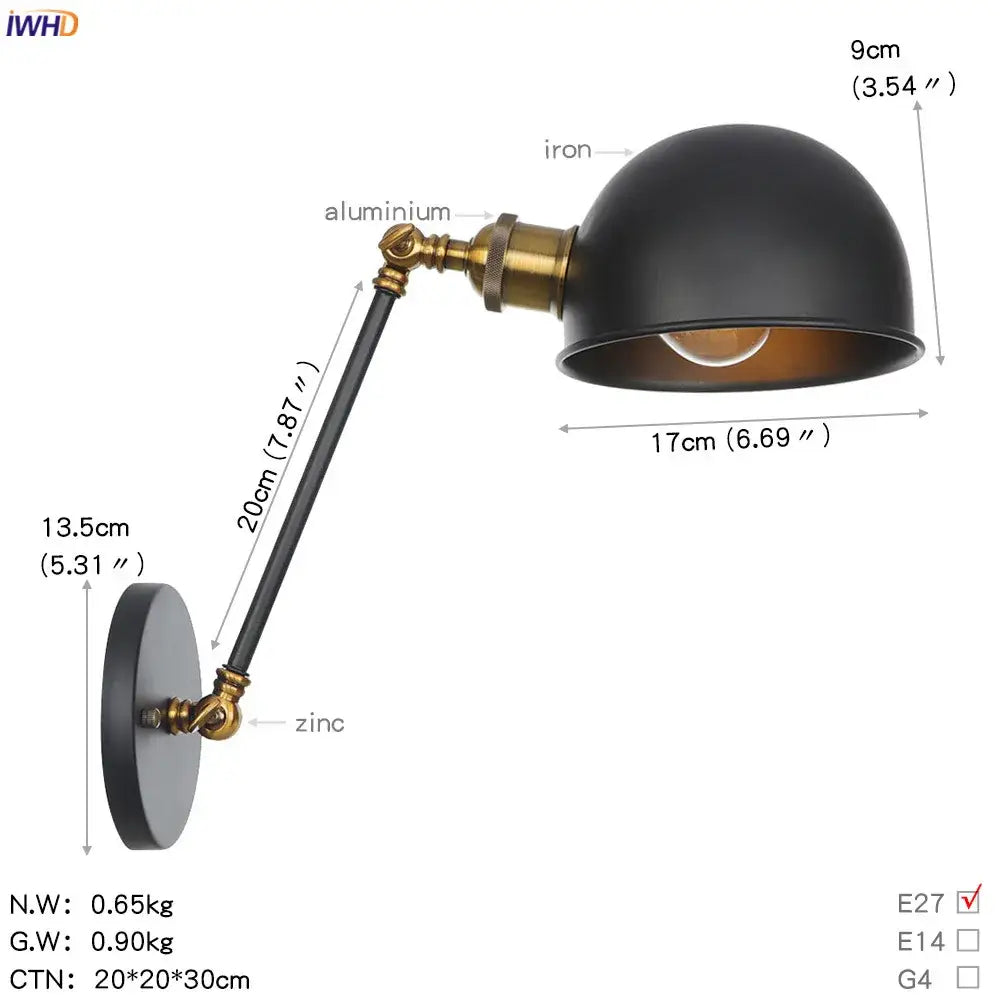 Black matte industrial wall sconce with brass accents and decorbites adjustable swing arm for bedroom decor