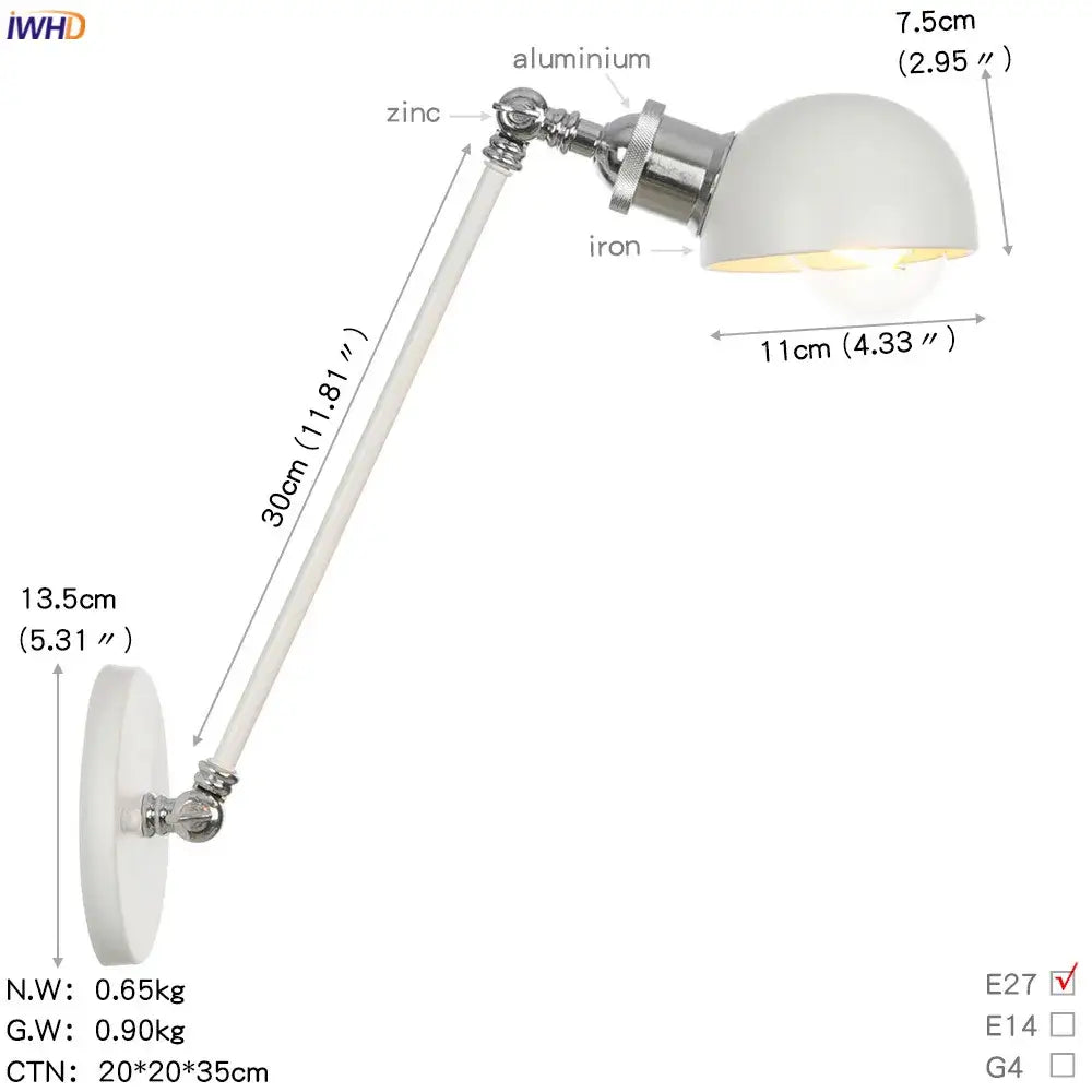 Industrial white and chrome wall sconce with white matte adjustable swing arm and metallic joints for bedroom decorbites adjustable swing