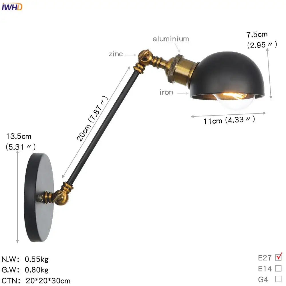 Industrial white and chrome adjustable swing arm wall sconce with matte black shade and brass joints for bedroom decorbites adjustable swing decor