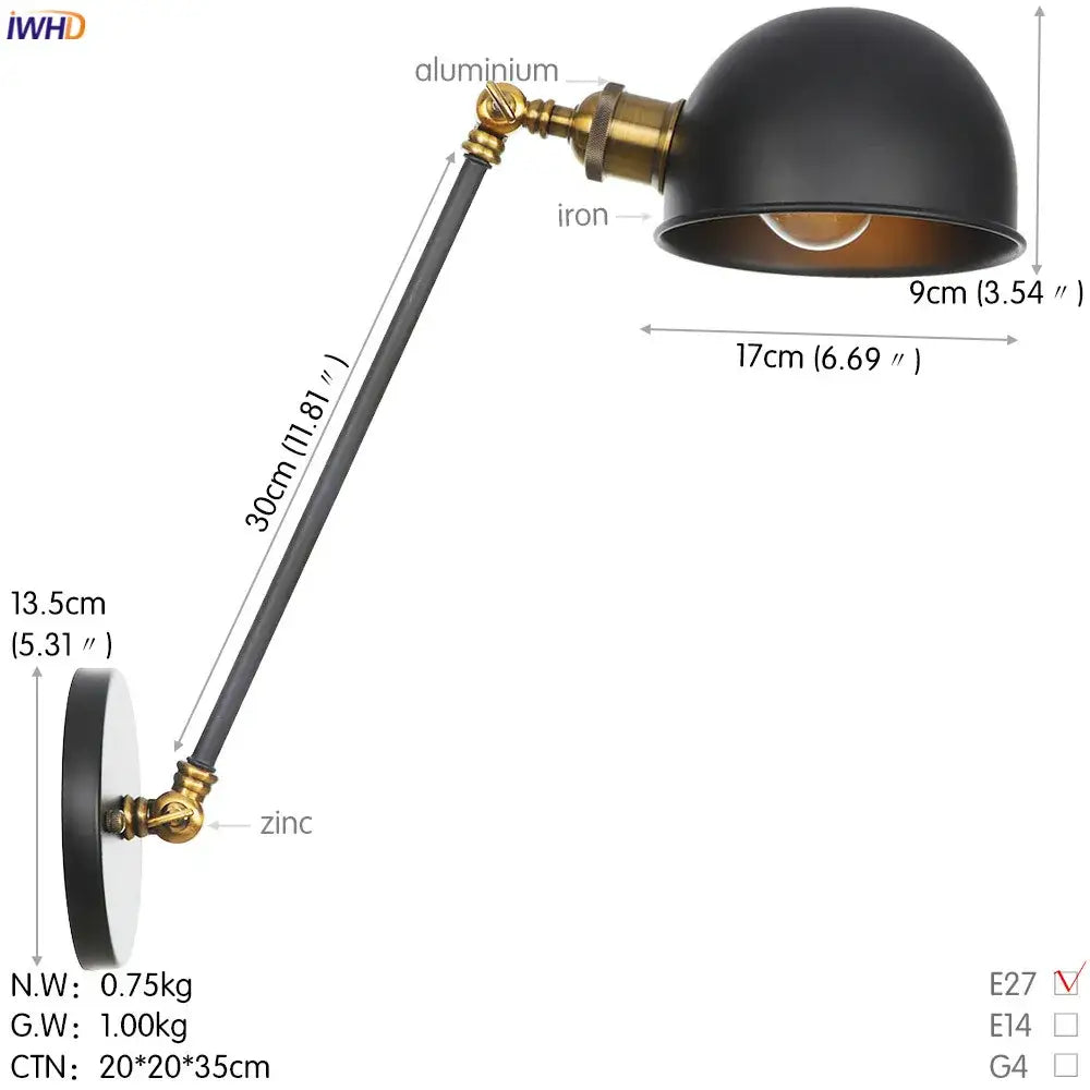 Industrial white and chrome wall sconce with decorbites adjustable swing arm and black matte desk lamp with brass accents