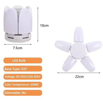 White five-bladed decorbites led ceiling industrial light with e27 base and 6500k cool white illumination for garage use
