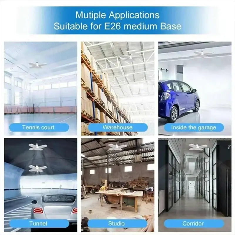 White four-bladed ceiling fan with e26 medium base for decorbites led ceiling industrial led ceiling light installation