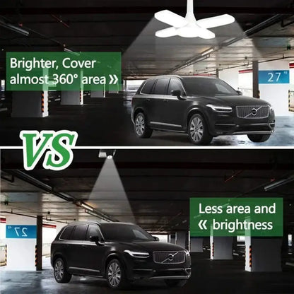Industrial white deformable led ceiling light with modern four-blade design ideal for garage and decorbites led ceiling use