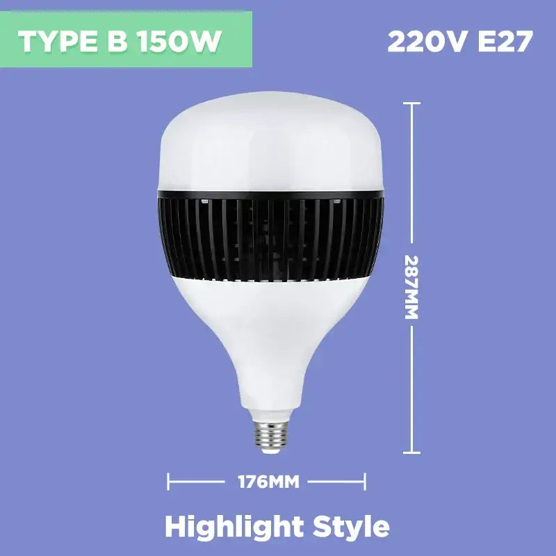 Industrial white e27 led bulb with black and white ribbed heat sink design type b 150w high power led light for garage