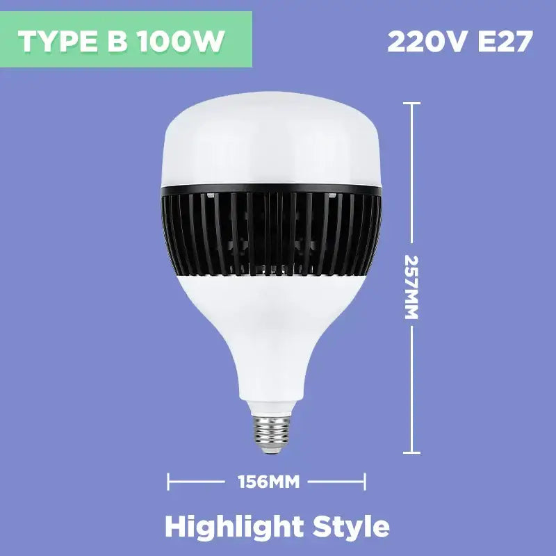Industrial white e27 led bulb with ribbed heat sink design in white and black for high power garage led light