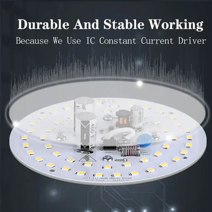 White circular e27 led bulb circuit board with yellow leds and components for high power industrial garage light