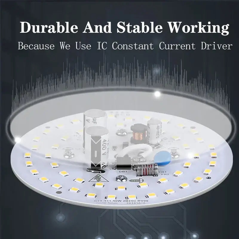 White circular e27 led bulb circuit board with yellow leds and components for high power industrial garage light