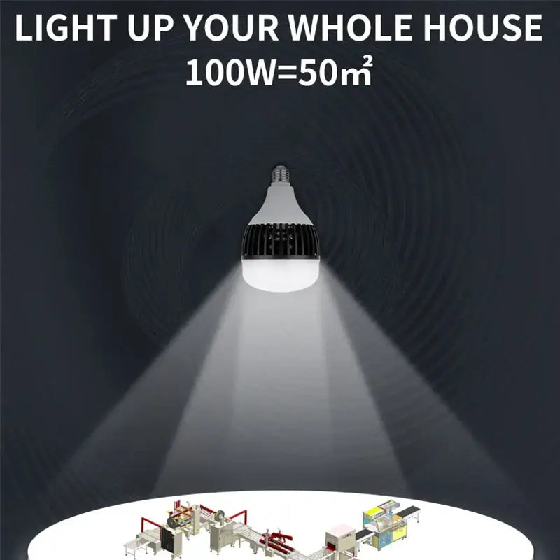 A sleek modern industrial white e27 led bulb with heat-dissipating ribbed base for high power garage lighting