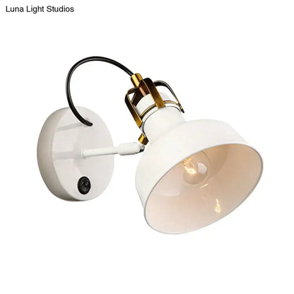 Industrial white and gold wall light with brass adjustable arm and black cord for e26 e27 bulbs in foyer use
