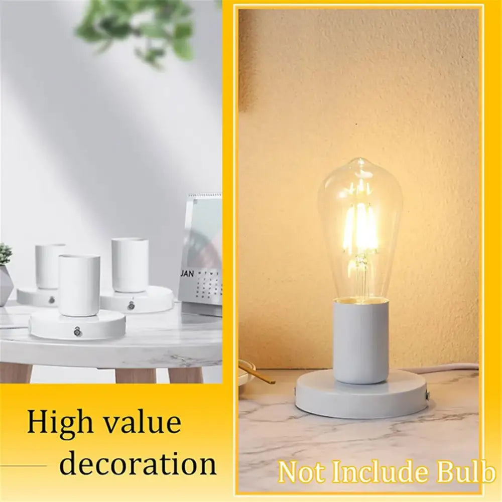 Industrial white table lamp with white cylindrical lamp base and clear glass bulb housing for bedroom desk light decorbites industrial white