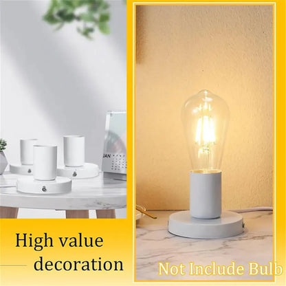 Industrial white table lamp with white cylindrical lamp base and clear glass bulb housing for bedroom desk light decorbites industrial white