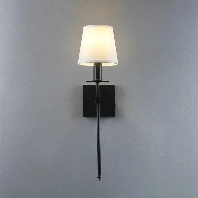 Black wrought iron wall lamp with cream fabric shade decorbites industrial white wall lamp for bathroom decor