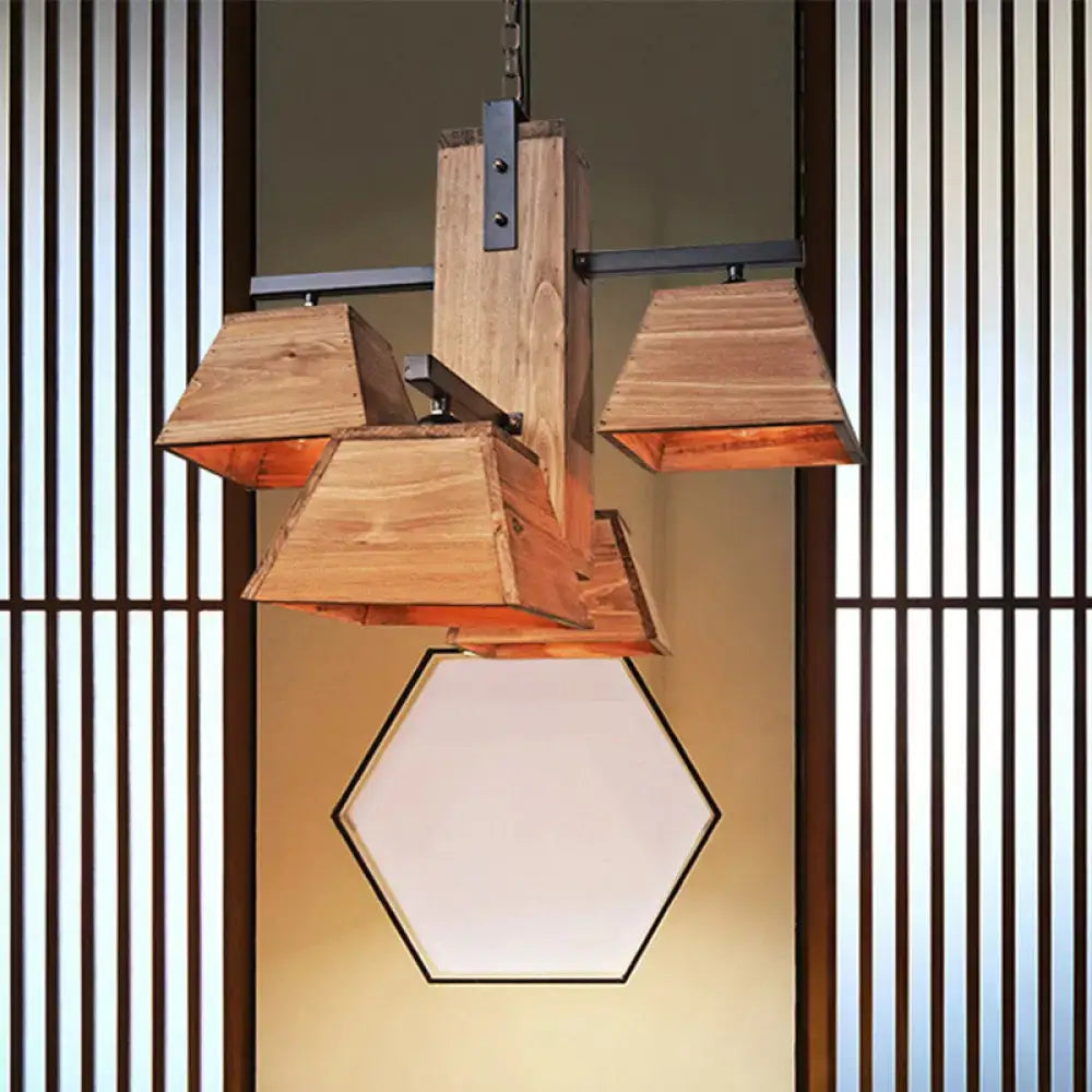 Rustic wooden pendant light with hexagonal frosted glass shade and metal accents for dining room e26 e27 fixture width