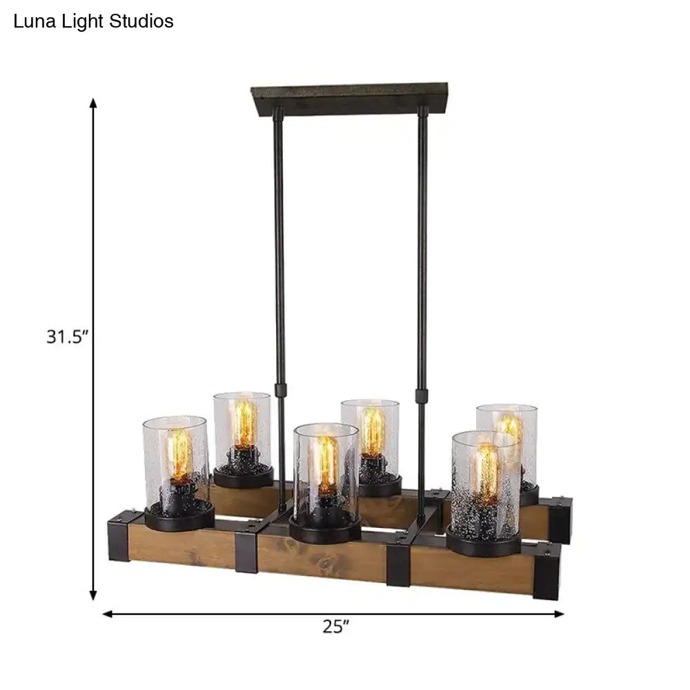 Decorbites traditional dining room pendant light with clear glass cylinders black metal frame and rustic wood accents