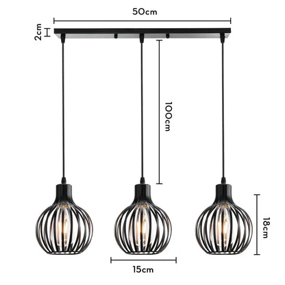 Black wrought iron industrial wood pendant light with three spherical cage shades for dining room decorbites industrial wood pendant