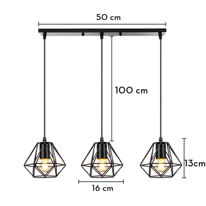Black metal geometric pendant light fixture with three hanging bulbs for decorbites industrial wood dining room pendant light