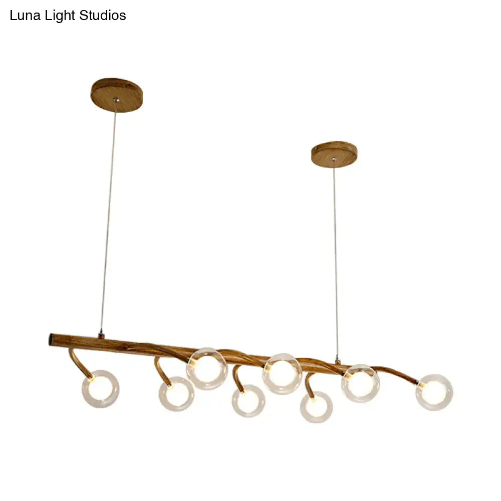 Decorbites industrial wooden chandelier with twisted rod and modo clear glass shade for dining hall lighting