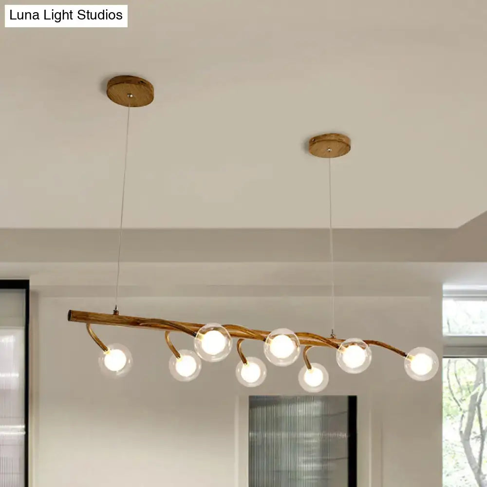 Decorbites industrial wooden chandelier with modo clear glass shade and brown wood branch design for dining hall lighting