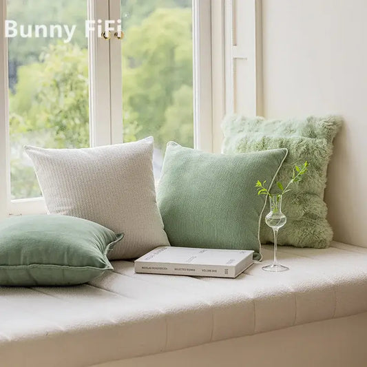 Soft mint green ins wind matcha faux fur throw pillow with textured wave pattern for living room decorbites ins wind