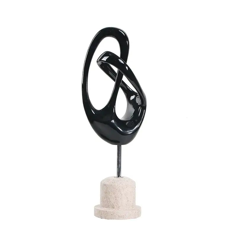 Black glossy ceramic abstract metal horse decoration on a light stone base for living room sculpture display