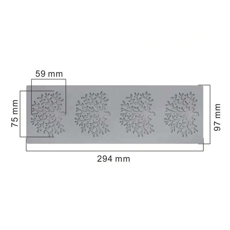 Gray silicone mold with four coral branch leaf designs for decorbites coral branch light blue kitchen tool