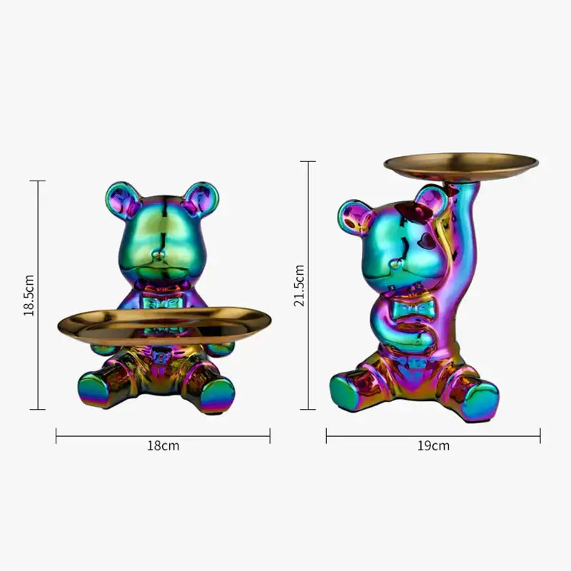 Iridescent decorbites colorful bear storage box with metallic gold trays featuring one seated and one standing bear figurine