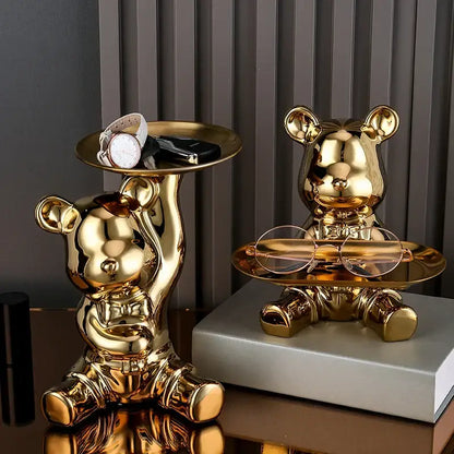 Iridescent decorbites colorful bear storage box featuring golden bear-shaped metallic trays with circular platforms