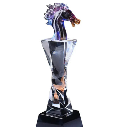 Iridescent decorbites crystal horse trophy with faceted crystal base for elegant living room decor display