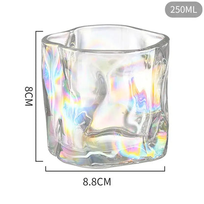 A 250ml clear glass cup with iridescent textured floral design from decorbites iceberg glass cup set for dining room decor