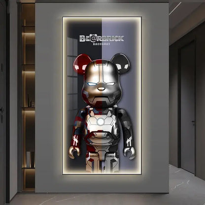 Iron man metallic bearbrick led wall lamp with red silver and black armor details for bedroom decor