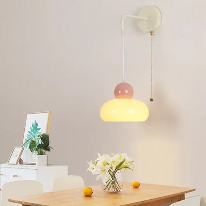 Pastel pink and yellow ceramic pendant wall light with curved white mount iron nordic led decorbites bedroom lamp