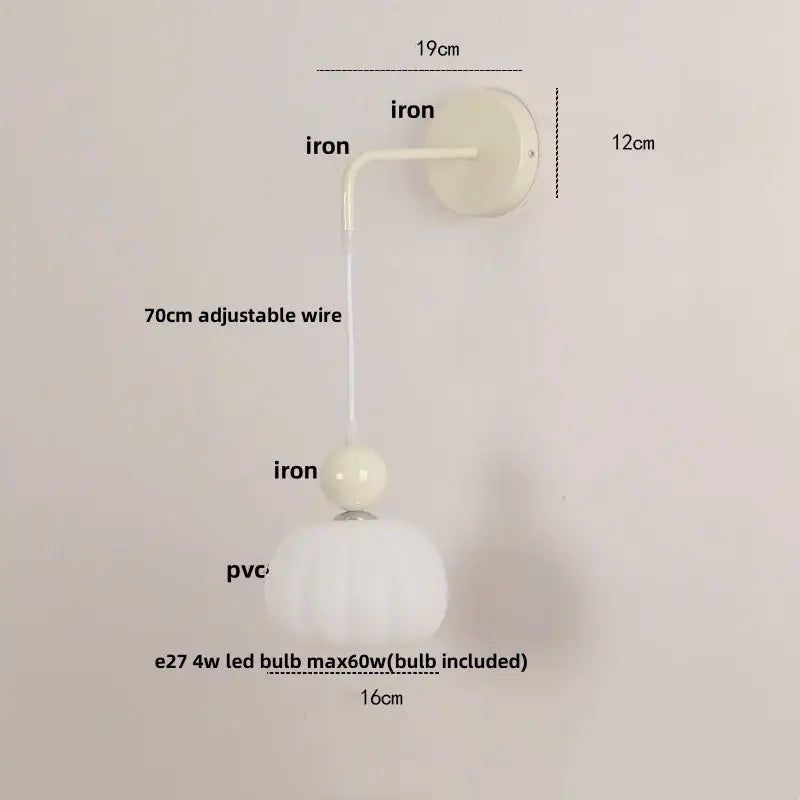 Cream-colored ribbed pvc pendant lamp with iron mounting bracket and adjustable wire for decorbites iron nordic led wall light