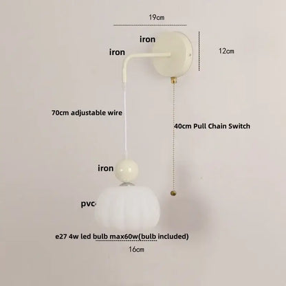 White textured pvc lampshade iron nordic led wall light with iron mounting and pull chain switch cream and pink decorbites iron nordic