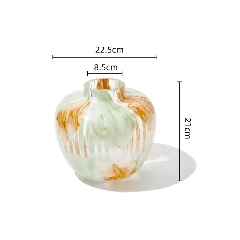 Irregular ribbed green and brown clear glass vase with swirling amber patterns for decorbites clear glass living room decor