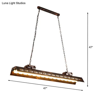 Decorbites antiqued iron rectangle restaurant island lighting fixture with rust finish and exposed led bulbs for 110v-120v and 220v-240v