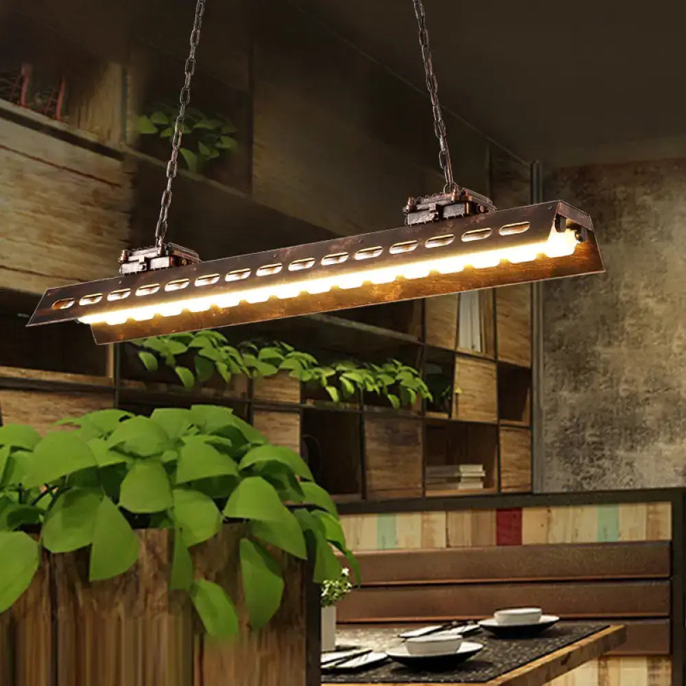 DecorBites™ antiqued iron rectangle pendant light with rust finish, exposed led strips, chain suspension, e26 e27 220v-240v