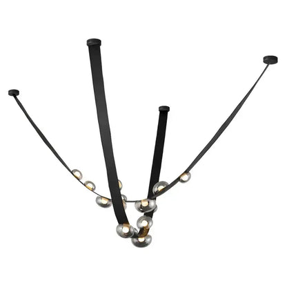 Black leather strap chandelier with spherical glass bulbs in italian light luxury decorbites dining room design