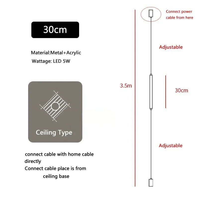 Italian Linear Black Metal & Acrylic Pendant Light - Decorbites