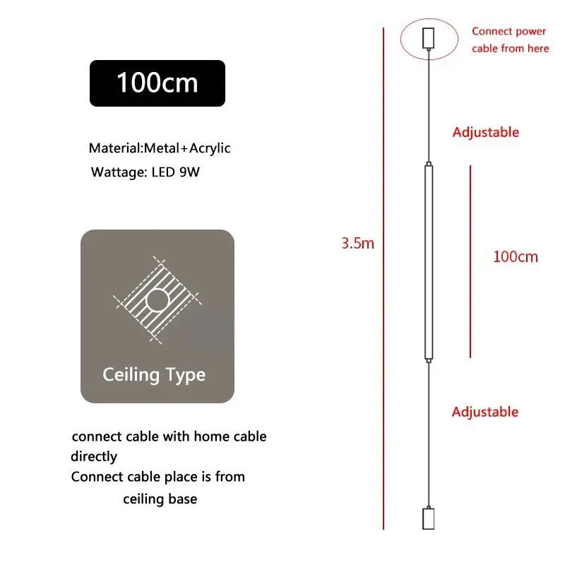 Italian Linear Black Metal & Acrylic Pendant Light - Decorbites