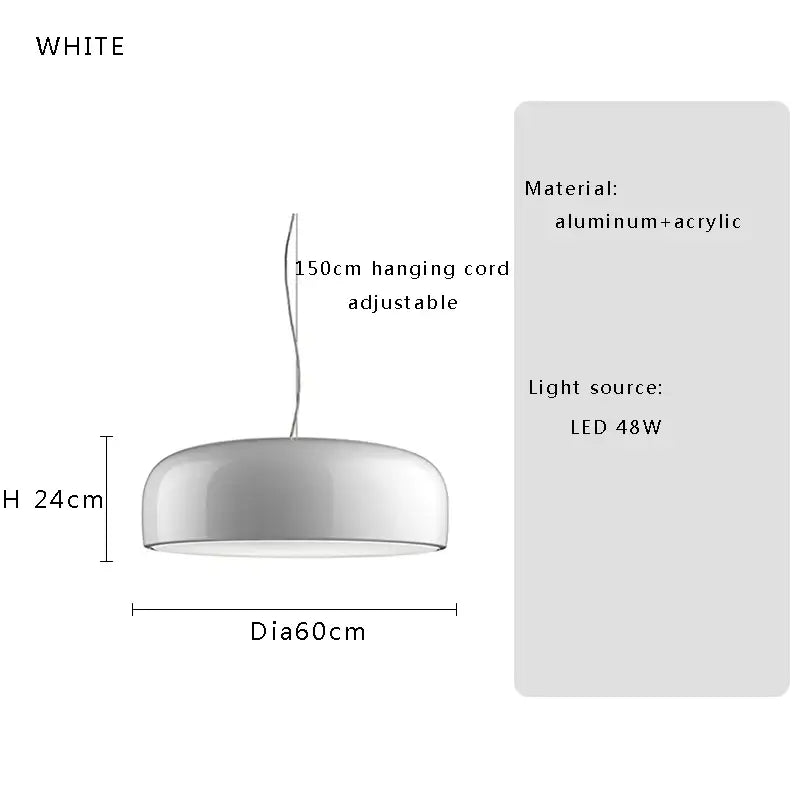 White pendant ceiling lamp with sleek dome-shaped aluminum and acrylic design for decorbites italian minimalist round bedroom light