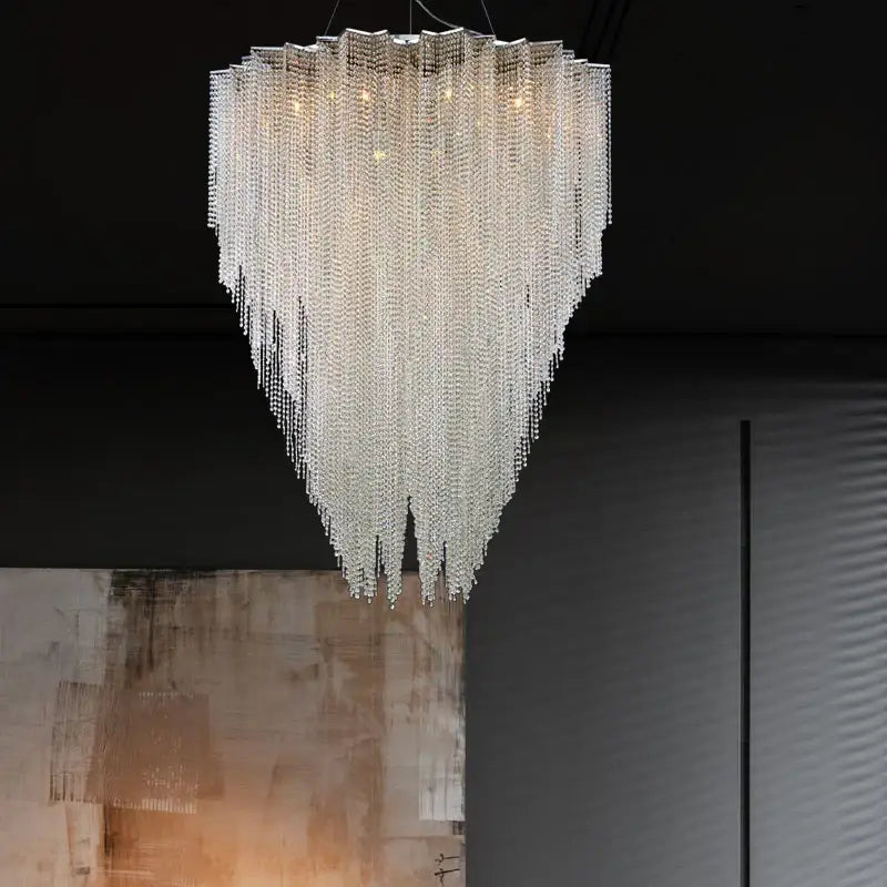 Italian postmodern crystal tassel pendant light with clear crystal beads in layered tiers for bedroom decorbites chandelier