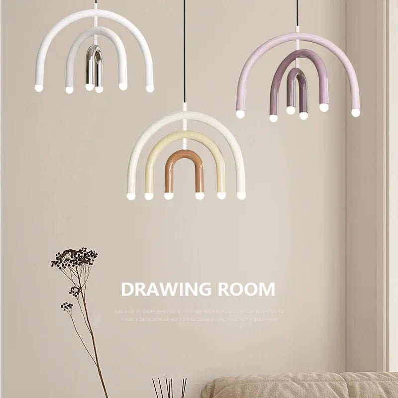 Italian Rainbow U-Shaped Pendant Light in Cream Aluminum - Decorbites