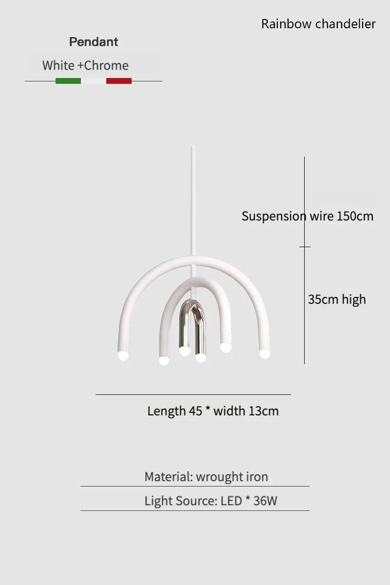 Italian Rainbow U-Shaped Pendant Light in Cream Aluminum - Decorbites