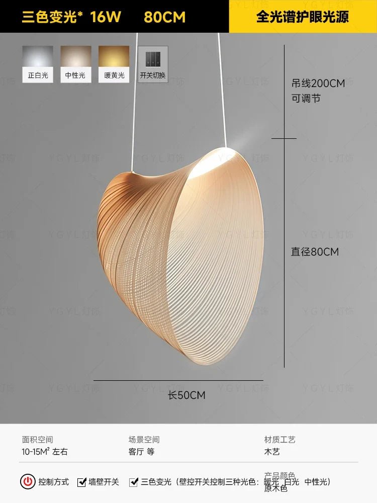 Italian Wabi-Sabi Wood Pendant Light in Yellow Iron - Decorbites