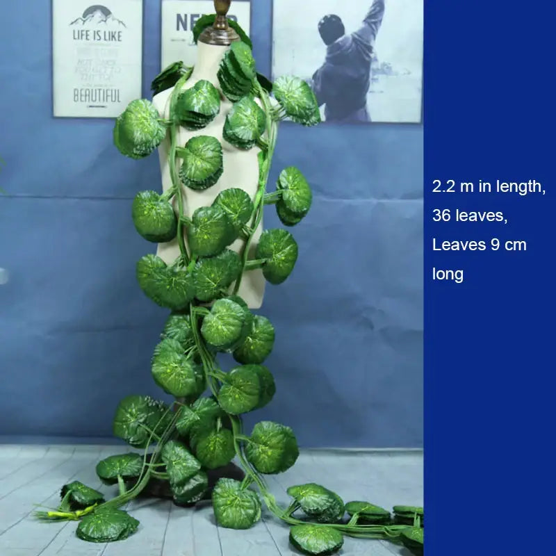 Ivy green fake garland vine with 36 round glossy green fake leaves for front door outdoor decoration