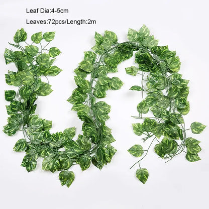Ivy green fake garland vine with variegated green fake leaves and wire stems for outdoor front door decoration