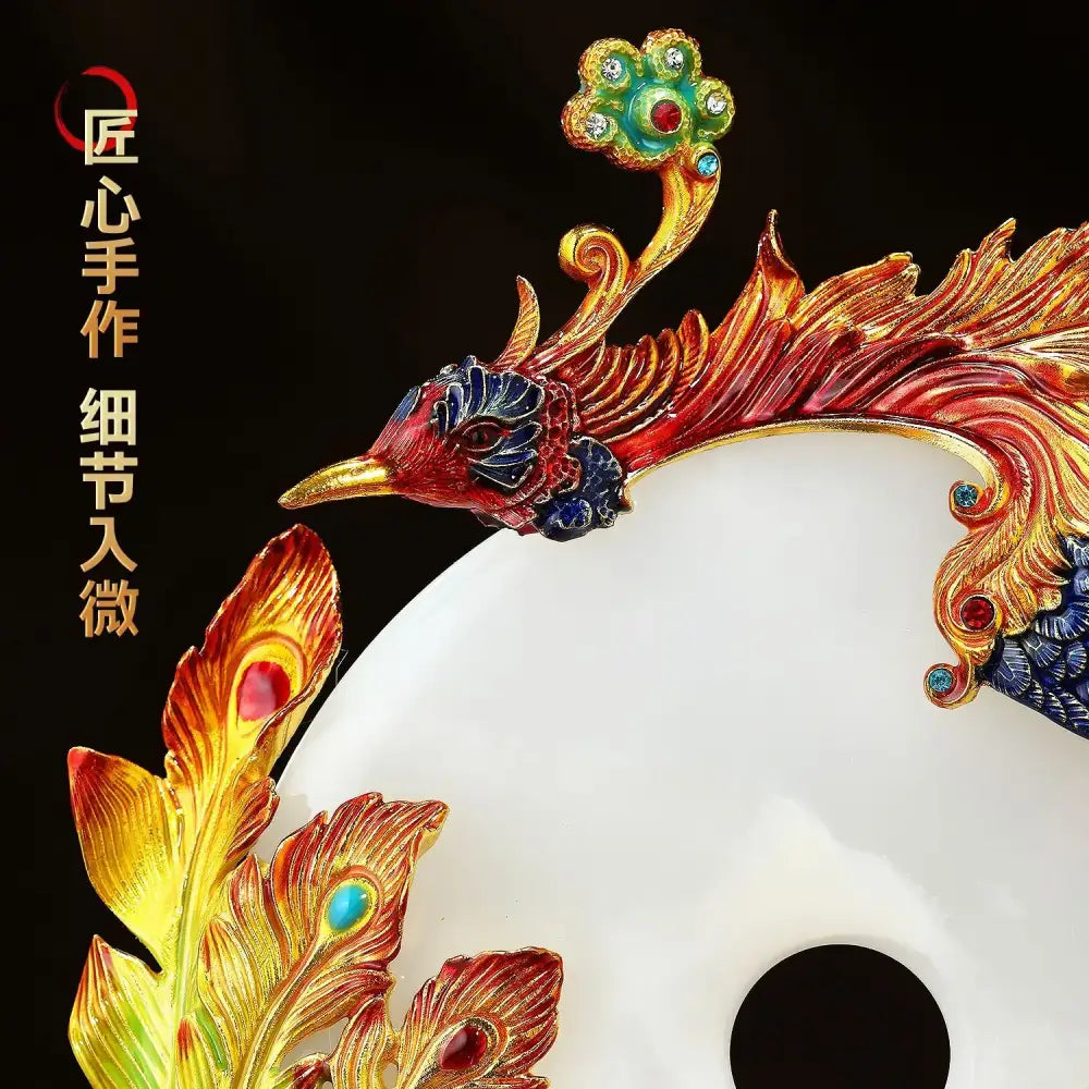 A vibrant jade dragon phoenix ornament with gold red feathers and blue green gemstones for decorbites jade dragon decor